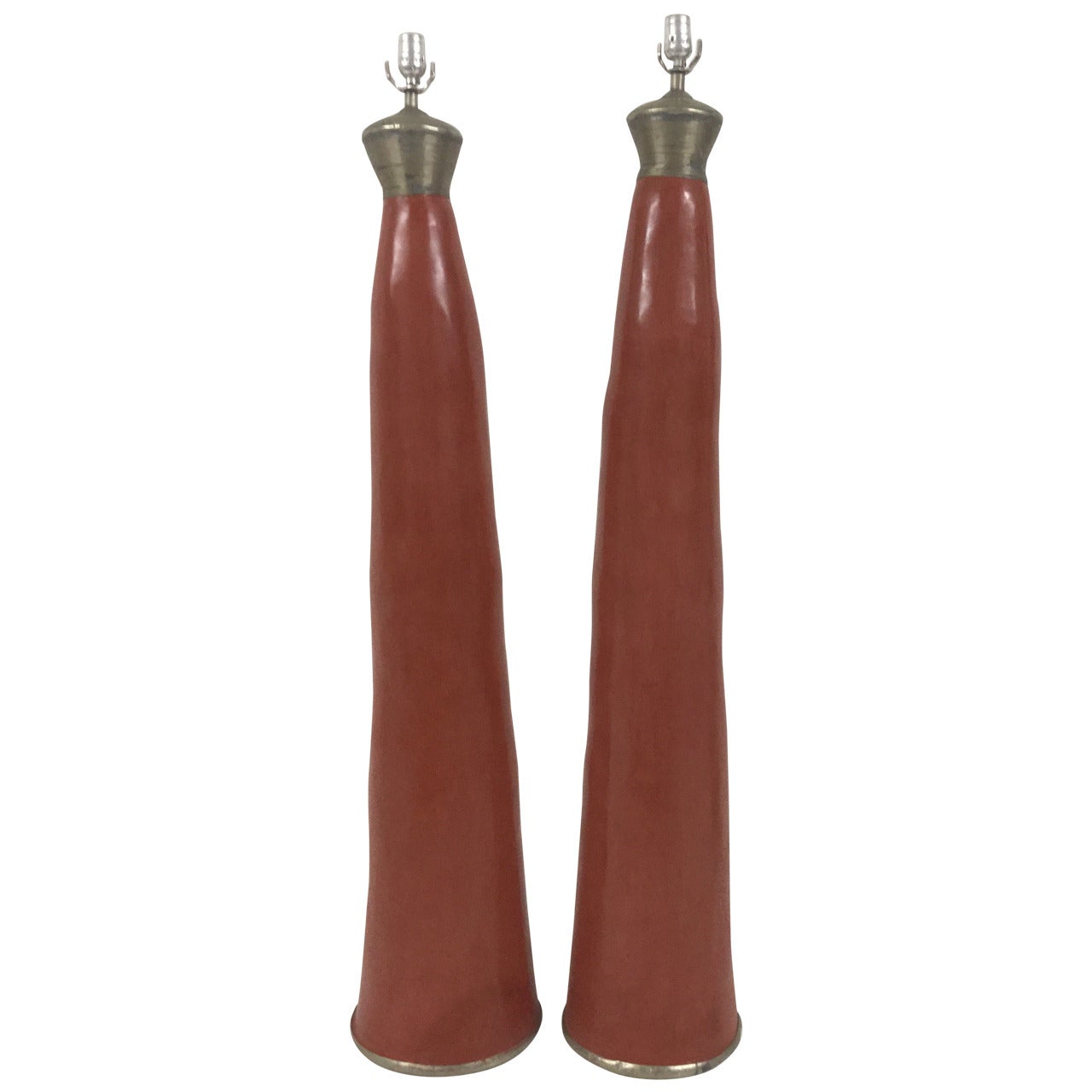 Pair of Glazed Pottery Floor Lamps For Sale
