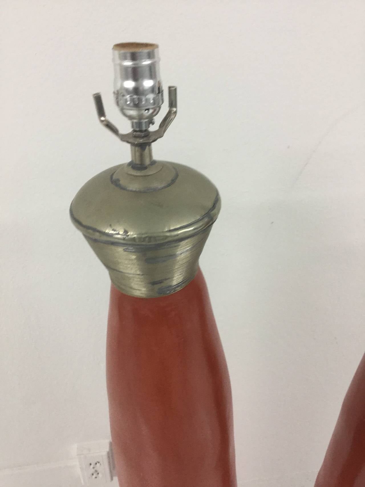 Pair of Glazed Pottery Floor Lamps In Good Condition For Sale In Miami, FL