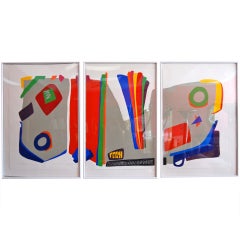  Abstract Triptech Lithographs