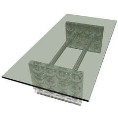 Incredible Clear Thick Lucite Coffee Table with Glass Top