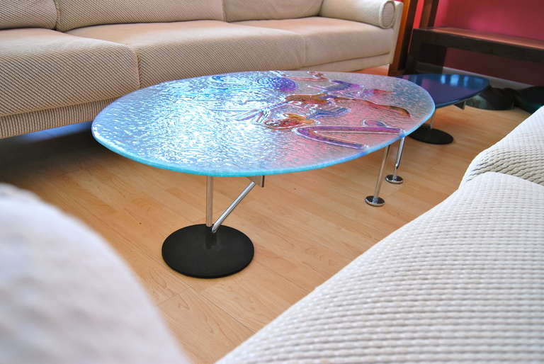 Saporiti Glass and Enameled Steel Two Part Bi-Level Coffee Table In Excellent Condition In Miami, FL