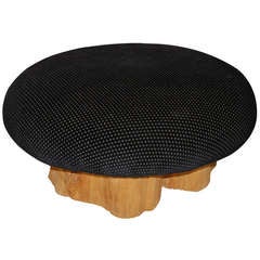 Vintage Great Michael Taylor Circular Ottoman W/ Cypress Wood Base