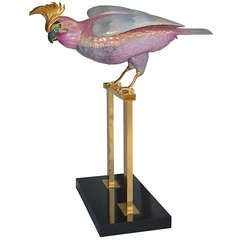 Stunning Italian Porcelain Parrot Sculpture With Bronze Mounts
