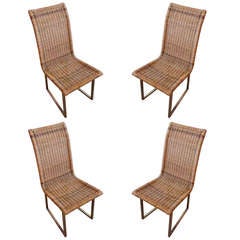 Stunning Set Of Four Milo Baughman Dining / Game Chairs