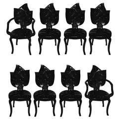 Sculptural Set of 8 Hand Carved Italian Leaf Motif Dining Chairs