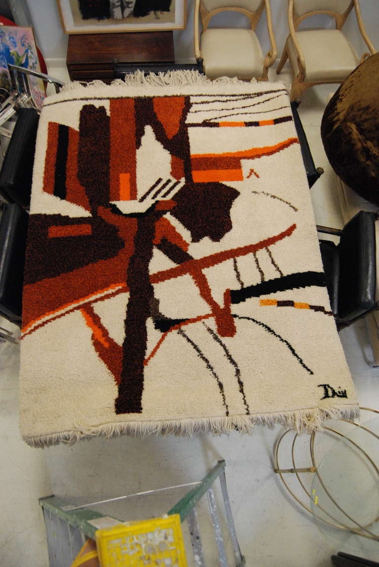 Excellent Signed 1960'S Mid Century Wool Rug / Wall Tapestry