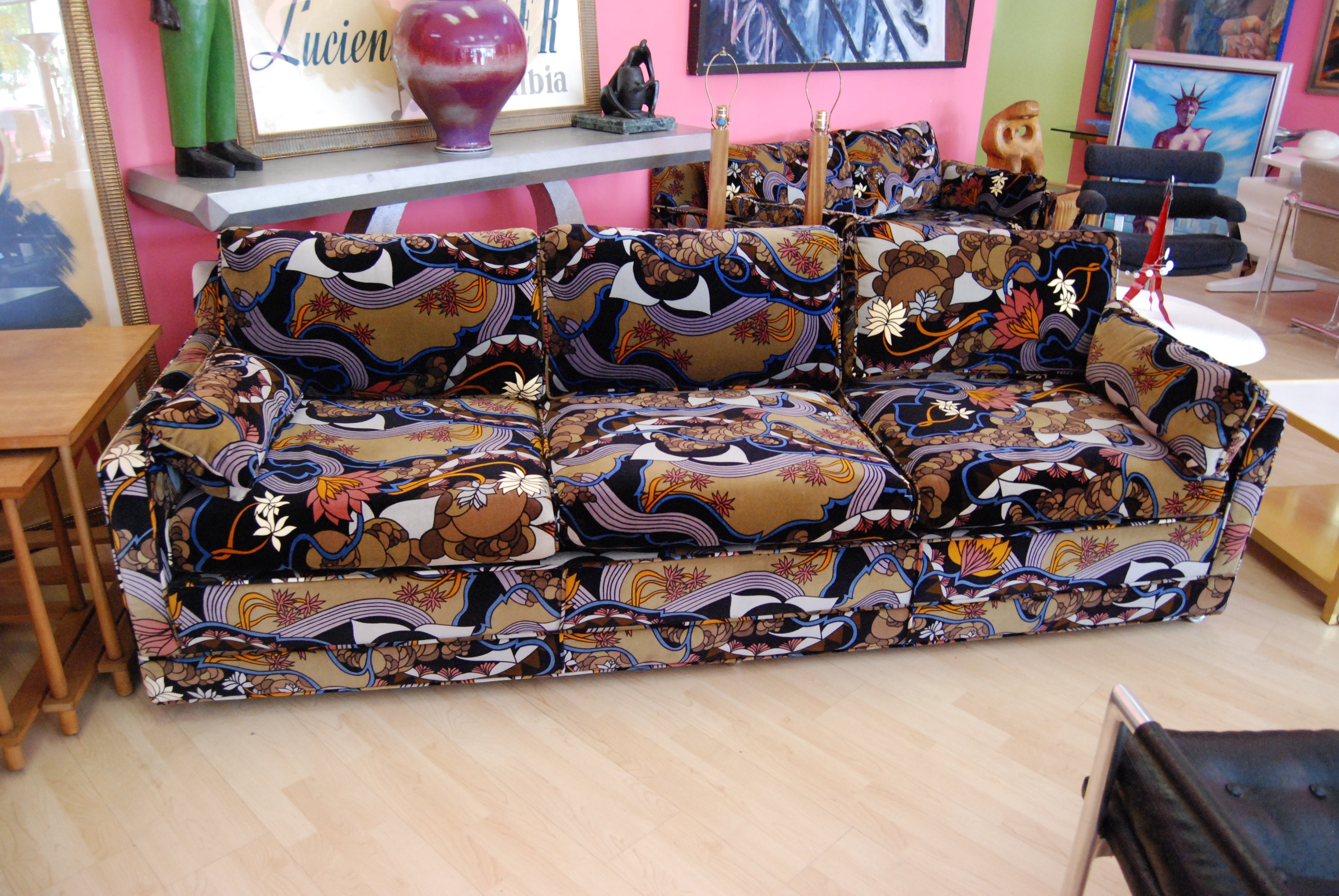 Harvey Probber Sofa Upholstered in Jack Lenor Larsen Fabric For Sale