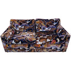Vintage Exceptional Apartment Size Harvey Probber Sofa with Jack Lenor Larsen Fabric