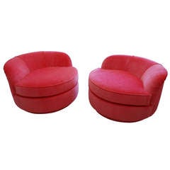 Pair of Fabulous Large Scale Milo Baughman Swivel Lounge Chairs