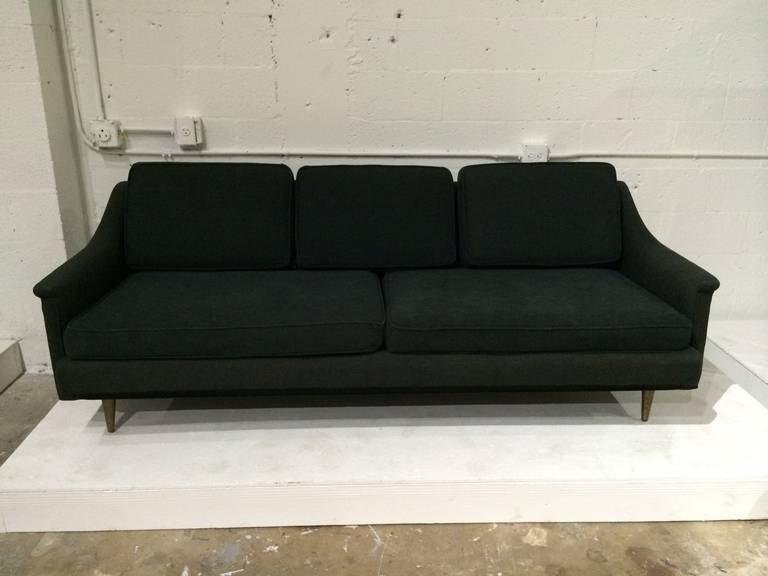 Edward Wormley for Dunbar sofa with brass legs. Legs have a beautiful patina which could be high polished if desired.