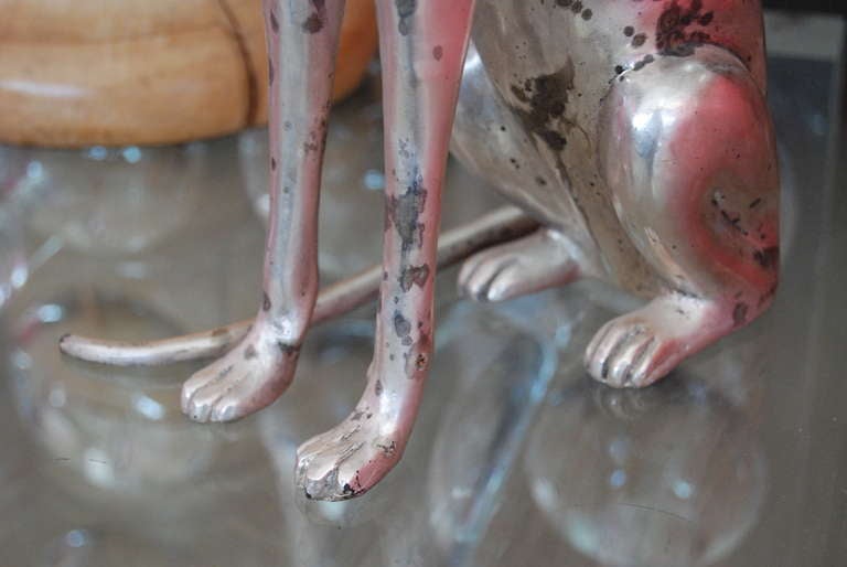 Stunning Silver Over Bronze Cat Sculpture In Excellent Condition In Miami, FL