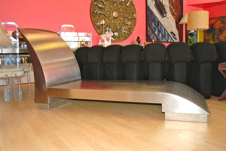Stainless steel chaise in the style of Maria Pergay. A cushion could be made easily with a magnetic back to keep it in place.