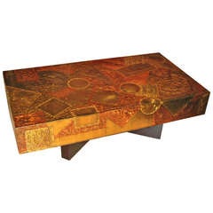 Stunning Signed Mixed Metal Patchwork Designed Coffee Table