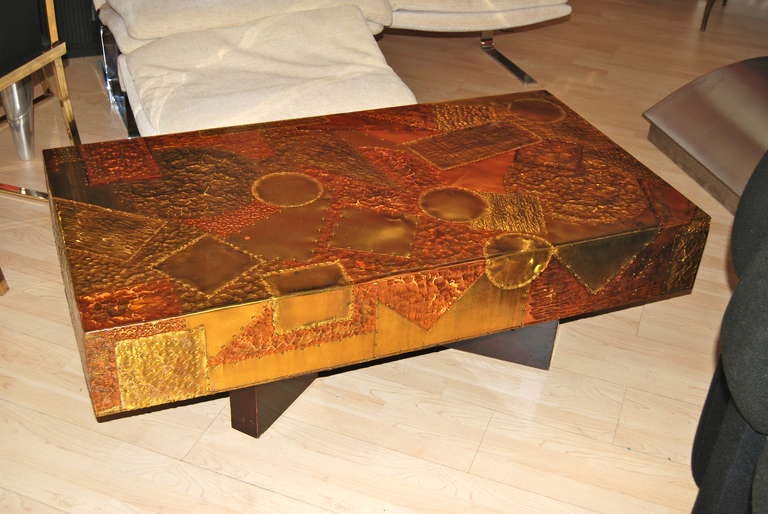 Stunning Signed Mixed Metal Patchwork Designed Coffee Table