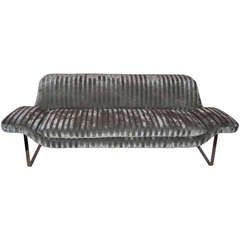 Vintage Sleek and Sculptural Sofa With Flat Bar Polished Steel Legs