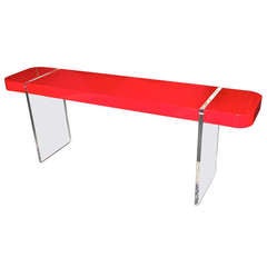 Stunning Lacquered Console Table With Thick Lucite Legs