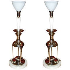 Pair of Nickeled Table Lamps