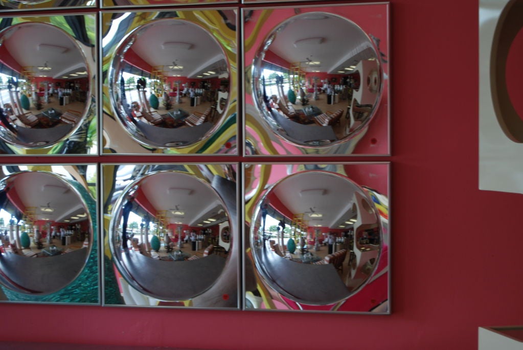 The Best! Enormous convex bubble mirror / wall sculpture consisting of TEN, individually framed 18