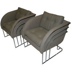 PAIR OF BUTTON TUFTED MILO BAUGHMAN CLUB CHAIRS