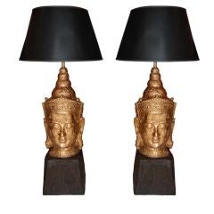 PAIR OF GRAND SCALE BUDDHA HEAD LAMPS