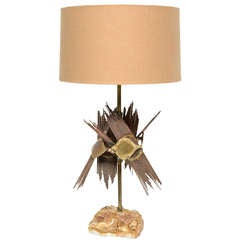 Vintage Brutalist Brass Table Lamp by Bijan