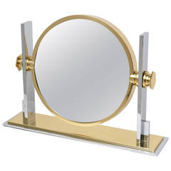 Miroir de courtoisie Karl Springer en chrome et laiton