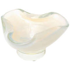 Retro Italian Murano Opalescent and Clear Glass Seguso Footed Pedestal Bowl