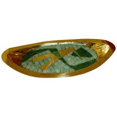 Signed Salvador Teran Polished Brass and Glass Mosaic Tray or Bowl