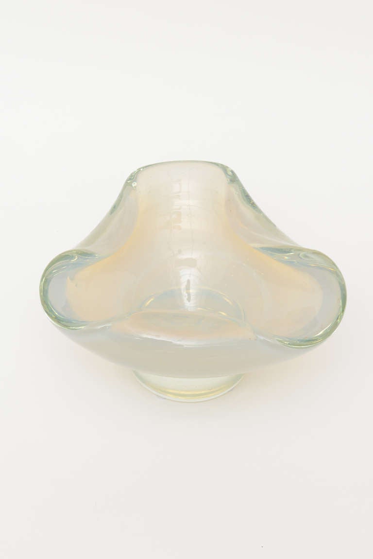 Italian Murano Opalescent and Clear Glass Seguso Footed Pedestal Bowl
