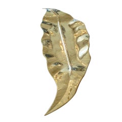 Monumental Polished Brass Leaf Tray 