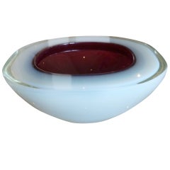 Vintage Italian Seguso Murano Geode Glass Opalescent and Cranberry Bowl
