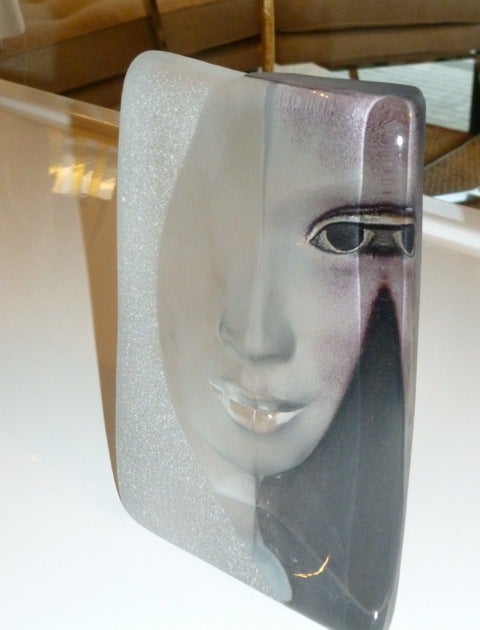 Sculpture presse-papiers suédoise insolite en verre et cristal signée