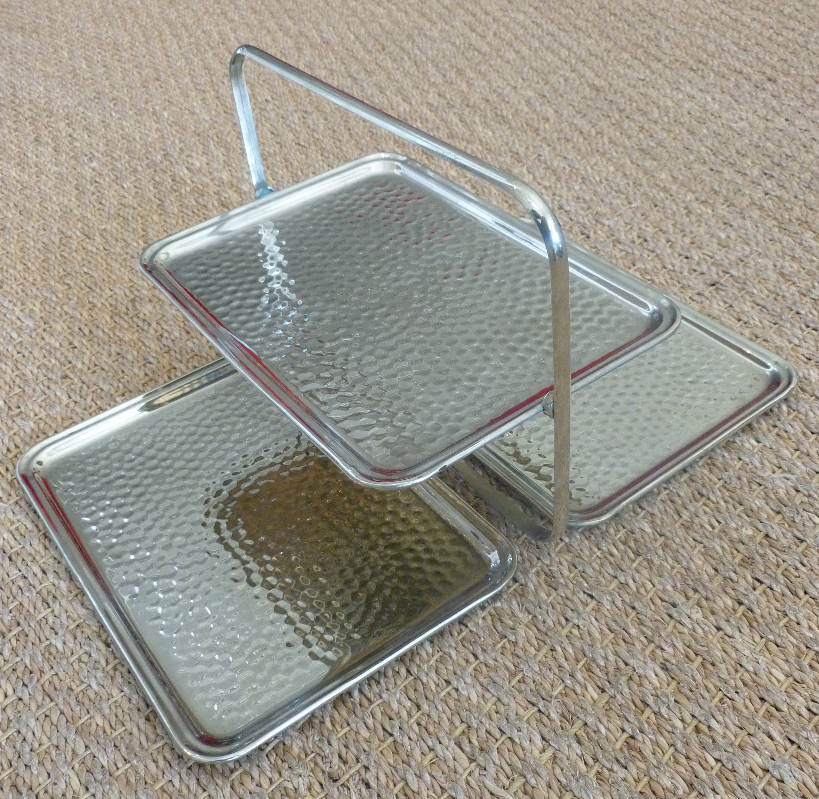 Amazing Signed Foldable Hand Hammered Silverplate Stepped Tray