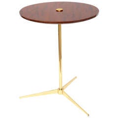Paul McCobb Syle Rosewood and Polished Brass Tripod Side Table