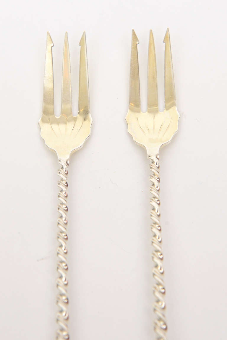 American Ten Elegant and Sterling Silver and Gilt Wash Cocktail or Serving Forks