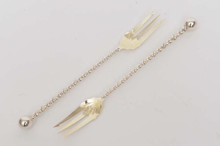 20th Century Ten Elegant and Sterling Silver and Gilt Wash Cocktail or Serving Forks