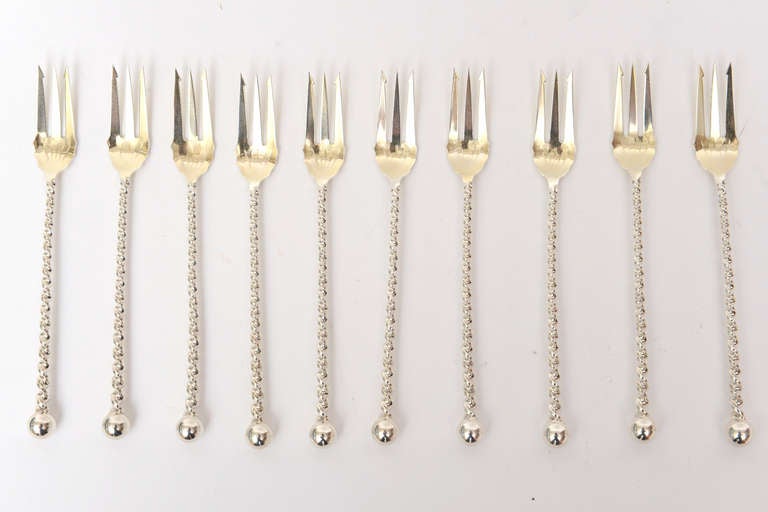 Ten Elegant and Sterling Silver and Gilt Wash Cocktail or Serving Forks 4
