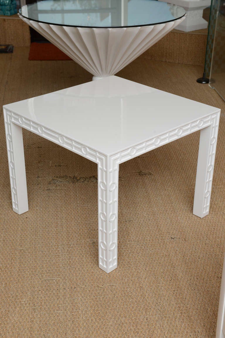 American Pair of White Lacquered Wood Graphic and Sculptural Side or End Tables Vintage