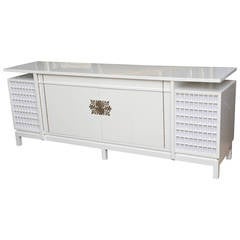 Retro White Lacquered and Nickel Silver Cabinet or Entertainment Cabinet