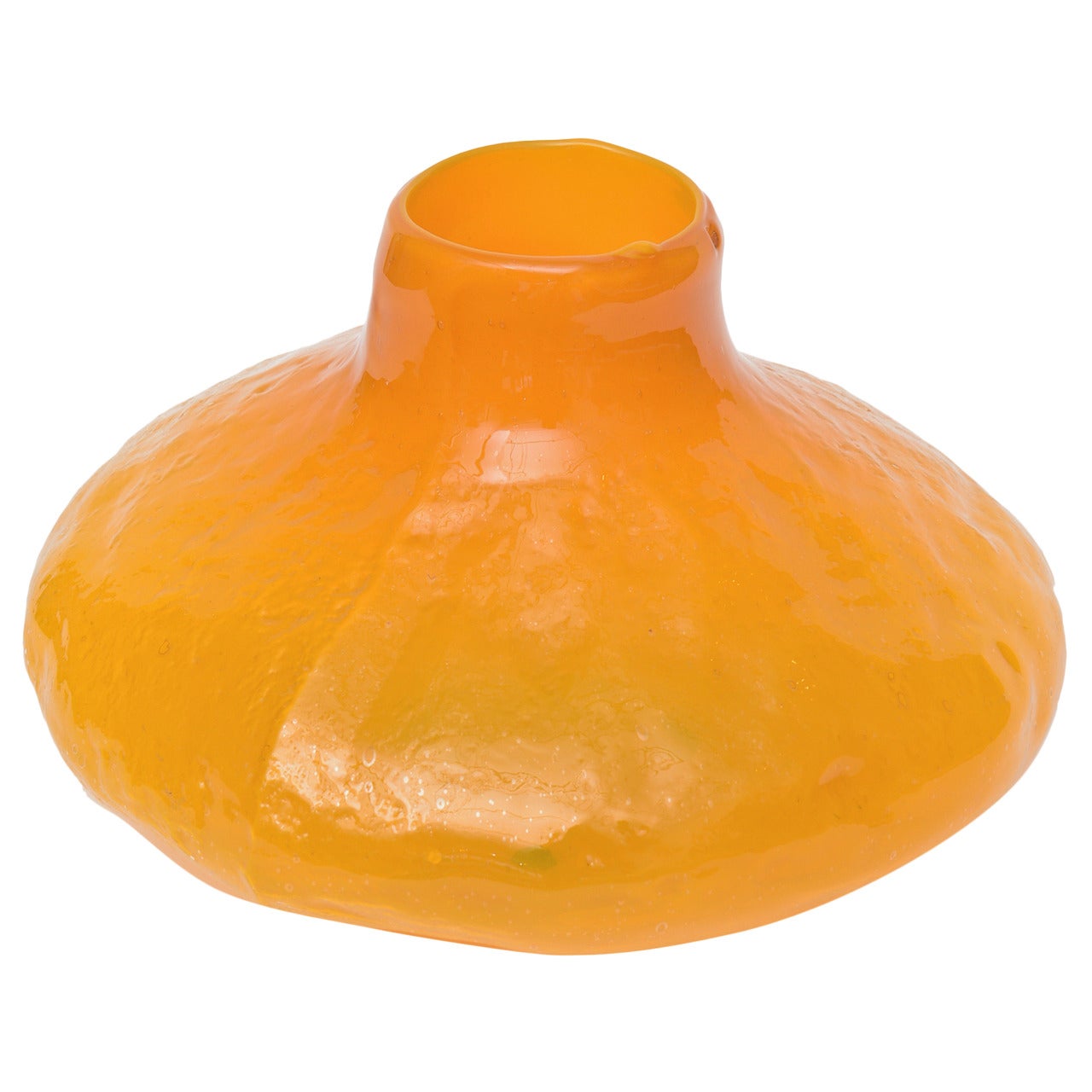 Rare Blenko Gourd Tangerine Orange Pebbled Textured Glass Vessel or Vase