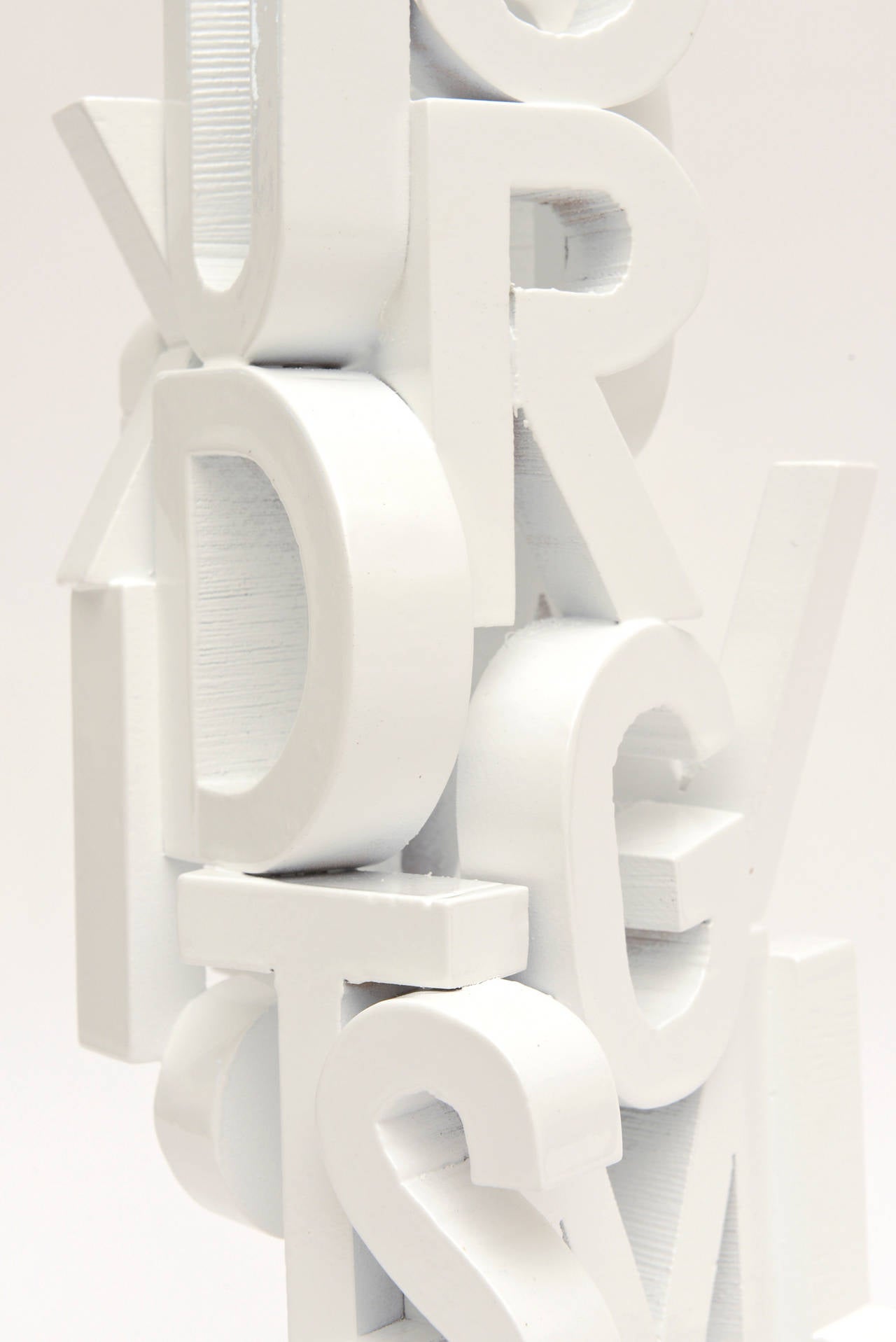 White Lacquered Mid-Century Wood Alphabet Tree Sculpture In Good Condition In North Miami, FL