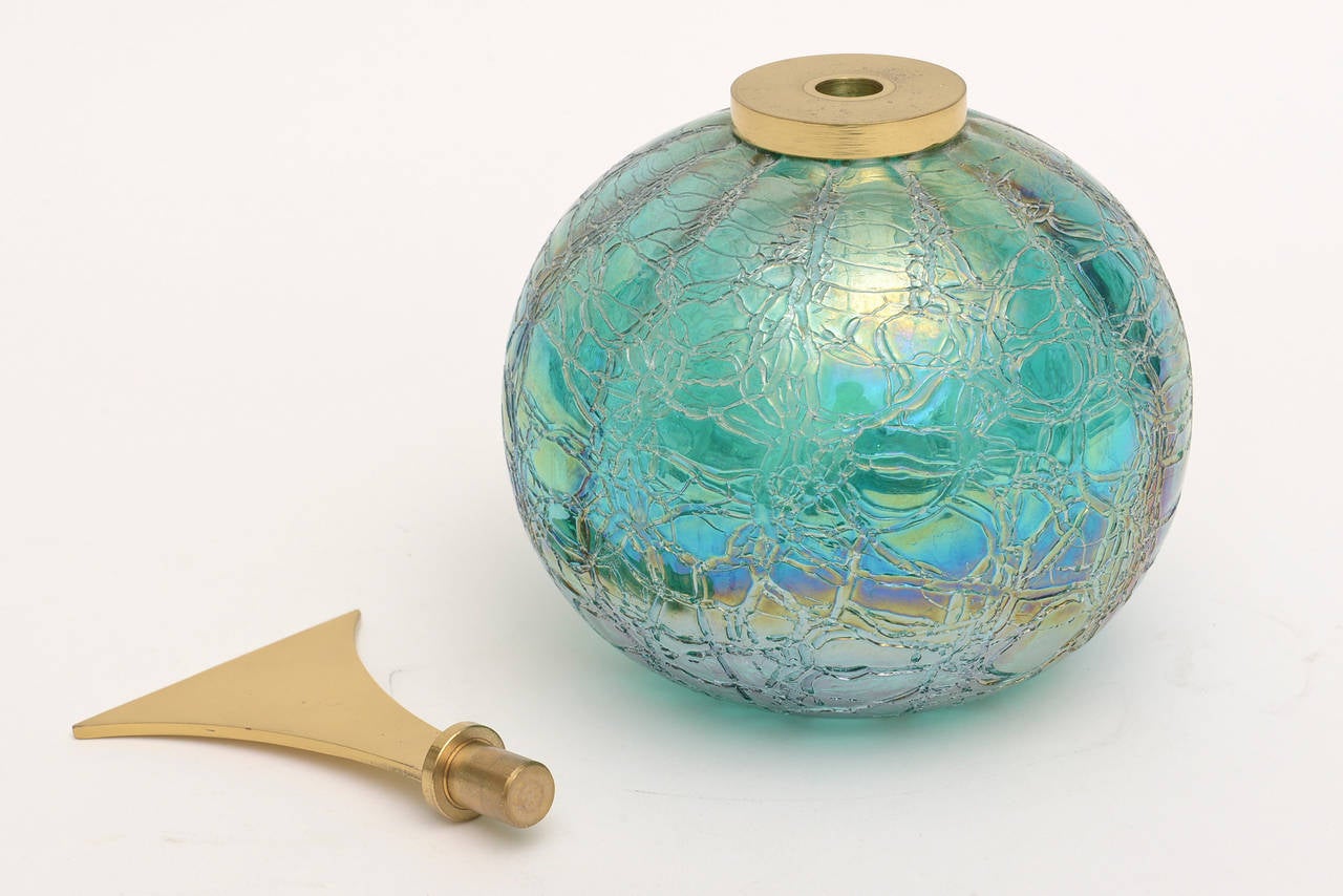 Tiffany Style Favrile Glass Irredescent Glass Ball with Brass Stopper 2