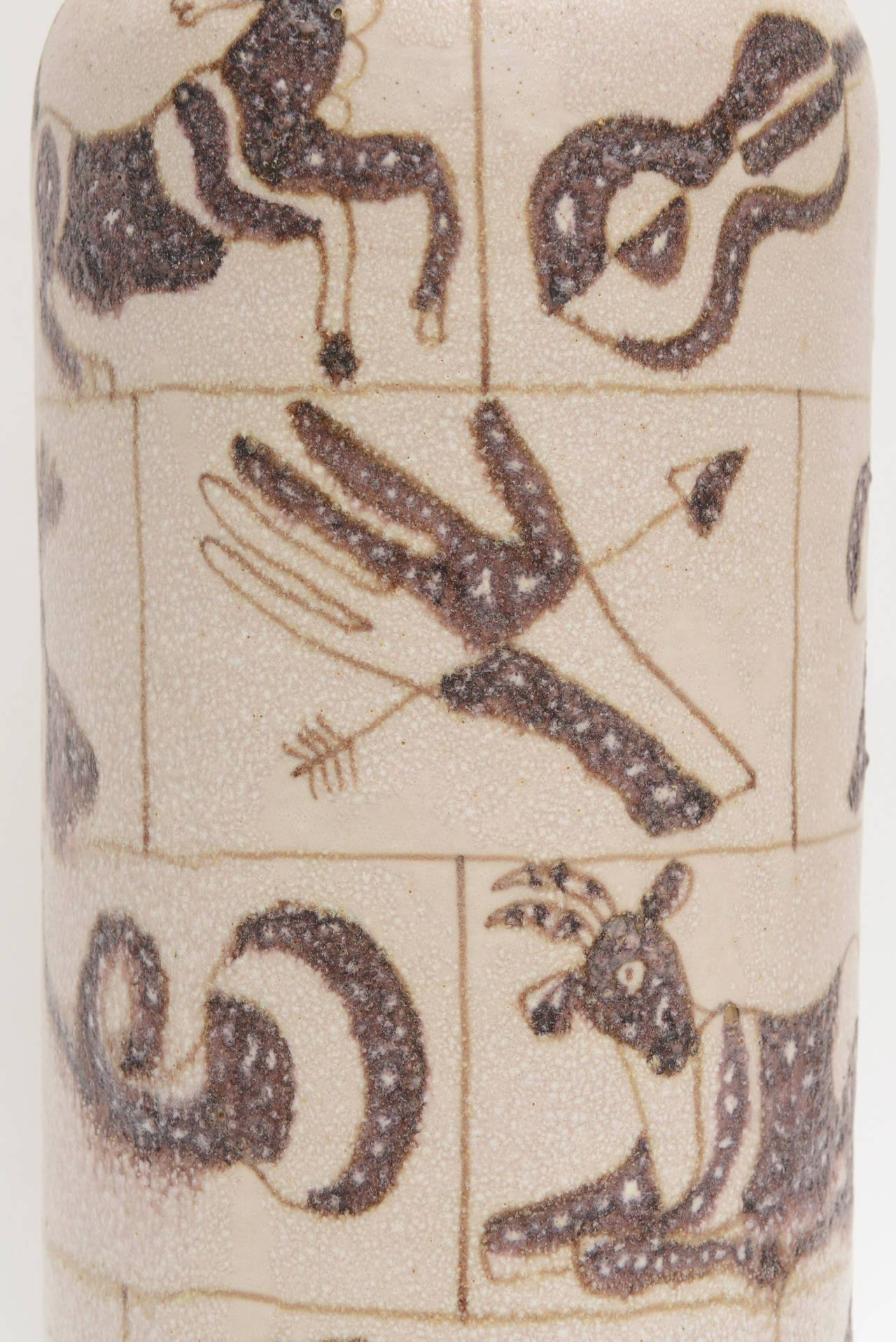 Italian Gambone for Marbro Glazed Ceramic and Wood Hieroglyph Lamp 4