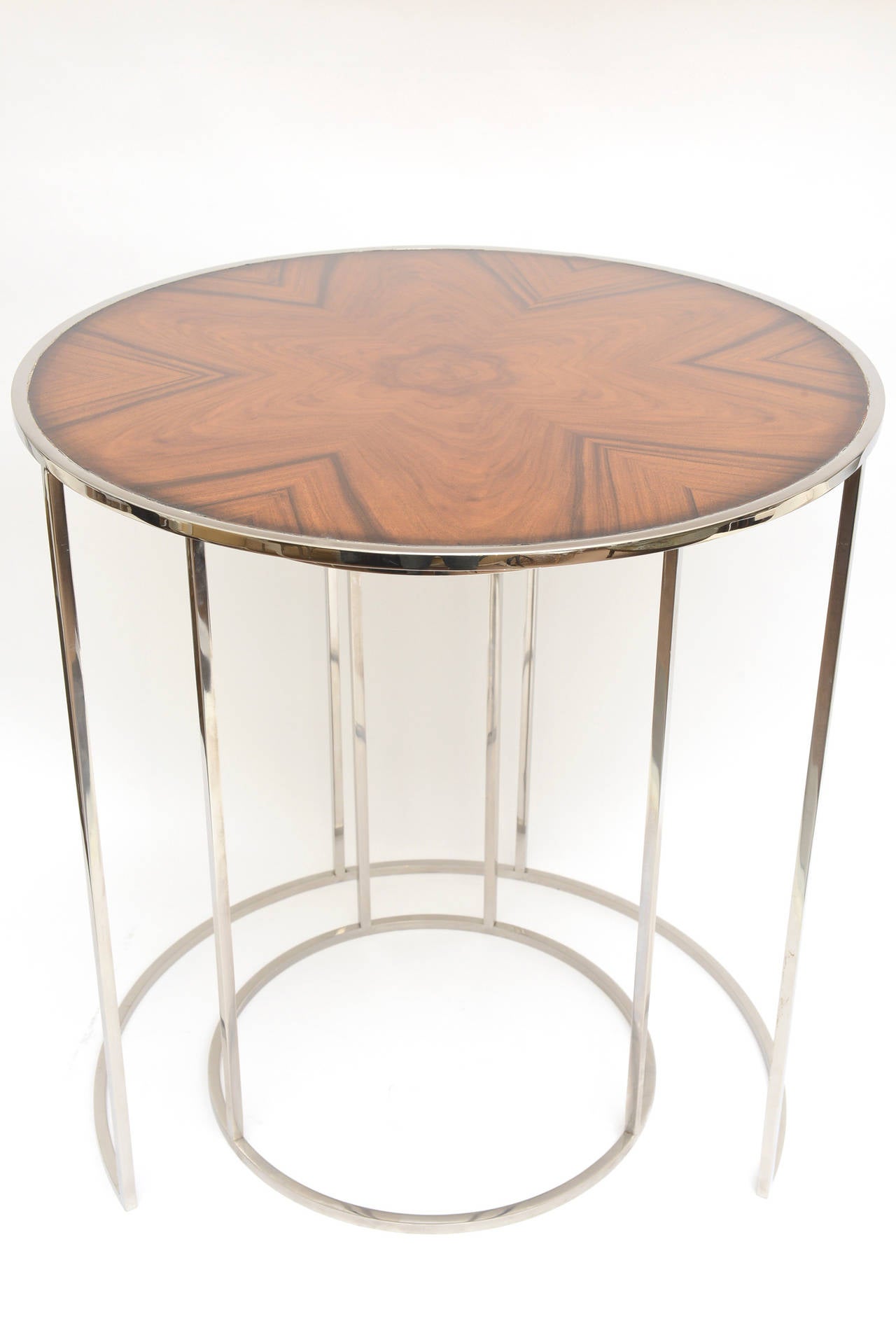 Italian Exotic Wood and Stainless Steel Nesting or Side Tables In Excellent Condition In North Miami, FL