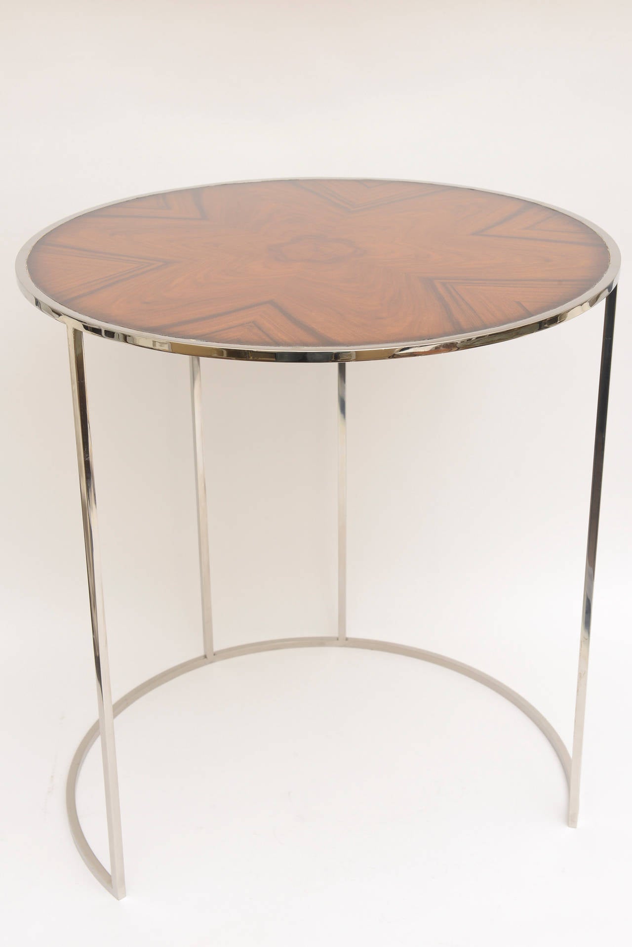 Italian Exotic Wood and Stainless Steel Nesting or Side Tables 2