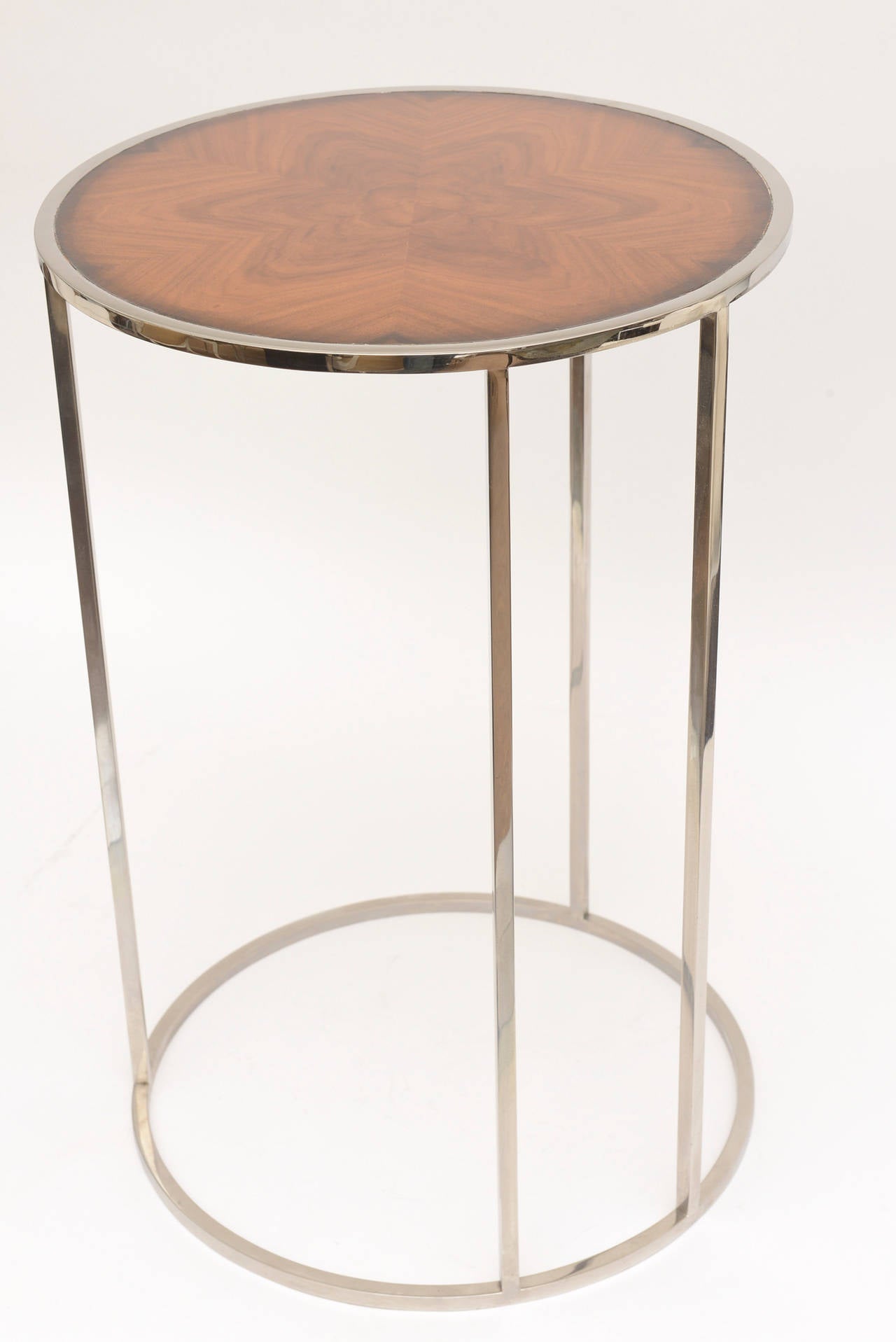 Italian Exotic Wood and Stainless Steel Nesting or Side Tables 4
