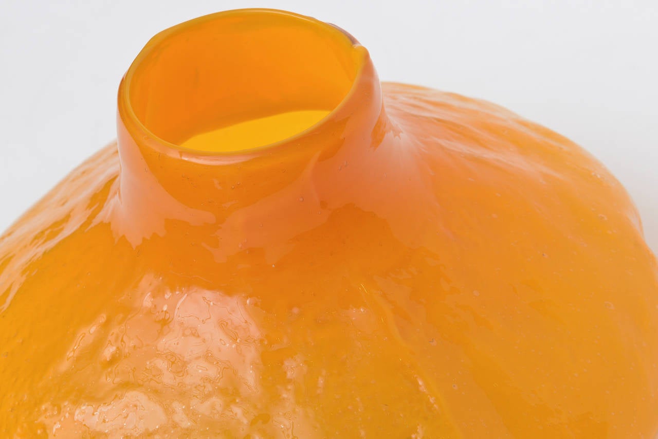 American Rare Blenko Gourd Tangerine Orange Pebbled Textured Glass Vessel or Vase