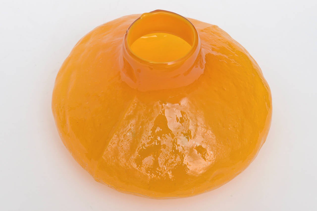 Mid-17th Century Rare Blenko Gourd Tangerine Orange Pebbled Textured Glass Vessel or Vase