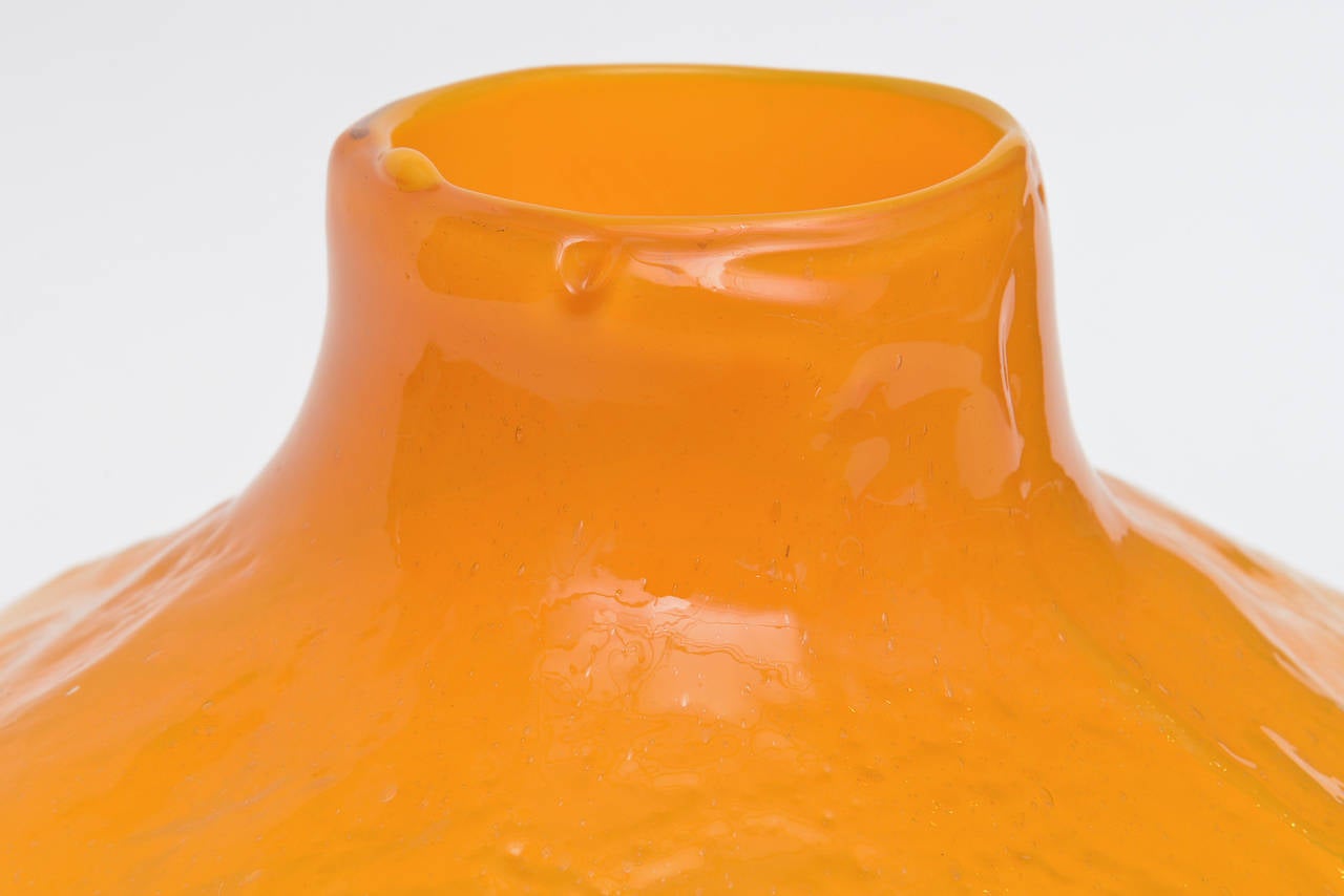Rare Blenko Gourd Tangerine Orange Pebbled Textured Glass Vessel or Vase 1