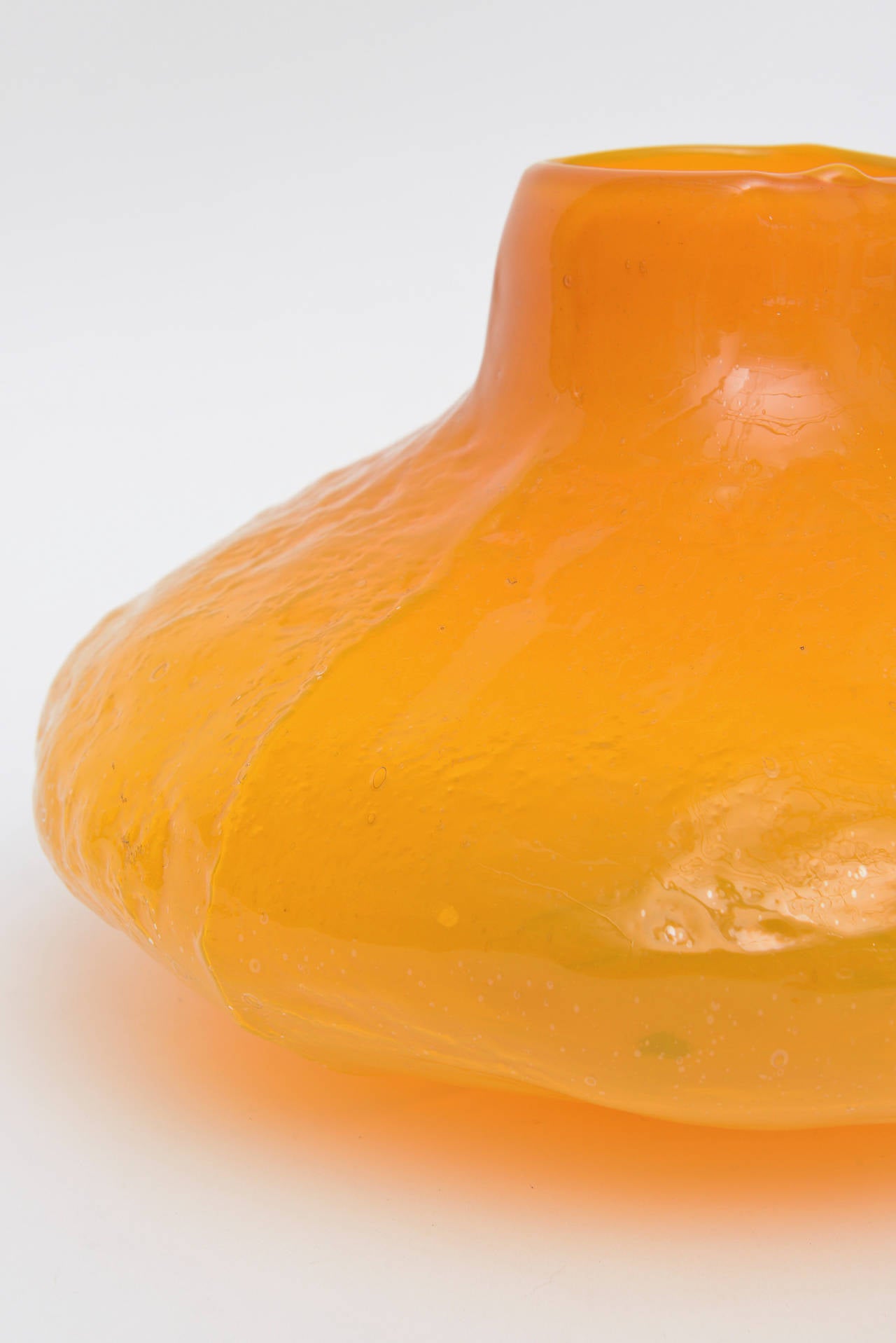 Rare Blenko Gourd Tangerine Orange Pebbled Textured Glass Vessel or Vase 2